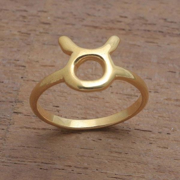 Alternate image for 18k Gold Plated Sterling Silver Taurus Band Ring Golden Taurus