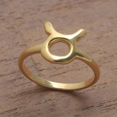 Alternate image for 18k Gold Plated Sterling Silver Taurus Band Ring Golden Taurus
