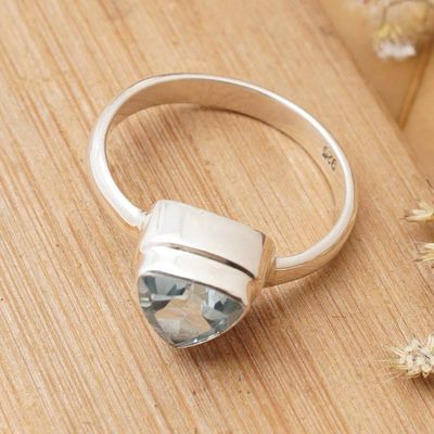 Alternate image for Minimalist 1-Carat Blue Topaz Silver Single Stone Ring Minimalist Enchantment