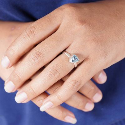 Alternate image for Minimalist 1-Carat Blue Topaz Silver Single Stone Ring Minimalist Enchantment