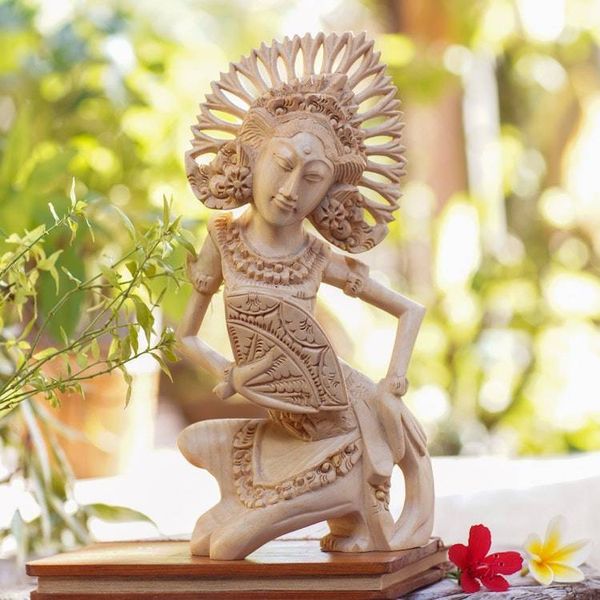 Alternate image for Balinese Folk Dancer Portrait Sculpted in Crocodile Wood Jangi Janger