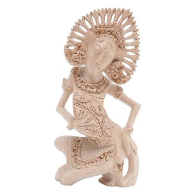 Alternate image for Balinese Folk Dancer Portrait Sculpted in Crocodile Wood Jangi Janger