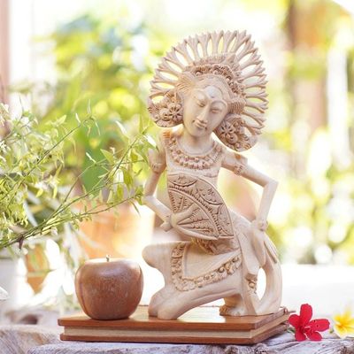 Alternate image for Balinese Folk Dancer Portrait Sculpted in Crocodile Wood Jangi Janger