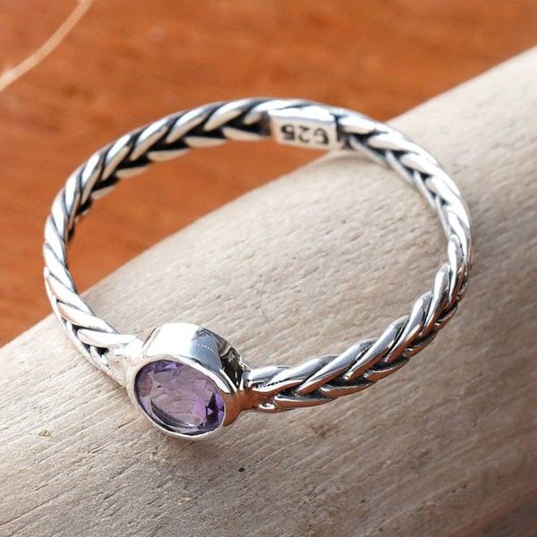 Alternate image for Amethyst Sterling Silver Single Stone Ring with Braided Band Sublime Glamour