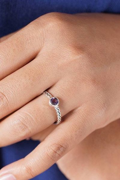 Alternate image for Amethyst Sterling Silver Single Stone Ring with Braided Band Sublime Glamour