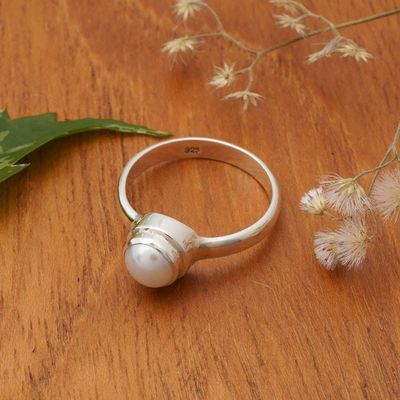 Alternate image for Sterling Silver and Grey Pearl Single Stone Ring from Bali Purity Core