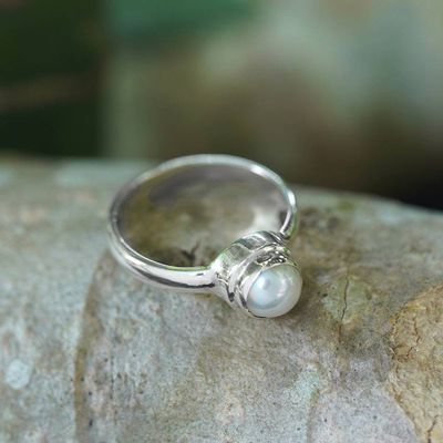 Alternate image for Sterling Silver and Grey Pearl Single Stone Ring from Bali Purity Core