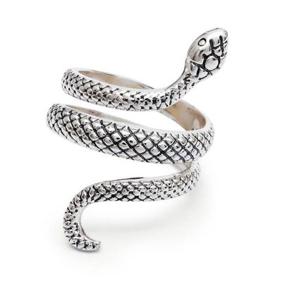 Alternate image for Snake-Shaped Polished and Oxidized Sterling Silver Wrap Ring Discreet Vanquisher