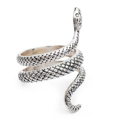 Alternate image for Snake-Shaped Polished and Oxidized Sterling Silver Wrap Ring Discreet Vanquisher