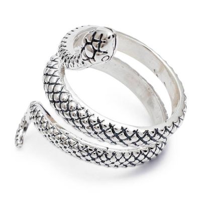 Alternate image for Snake-Shaped Polished and Oxidized Sterling Silver Wrap Ring Discreet Vanquisher