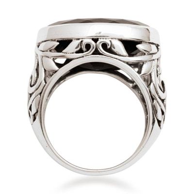 Alternate image for 8.5 Carat Onyx Silver Single Stone Ring with Leaf Patterns The Garden of Love