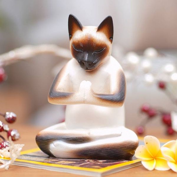 Alternate image for Original Hand Carved Cat Sculpture Kitty Meditates