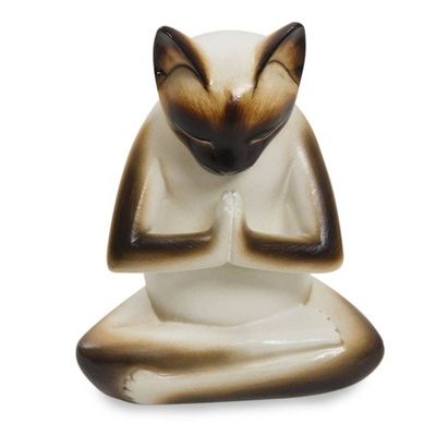 Alternate image for Original Hand Carved Cat Sculpture Kitty Meditates