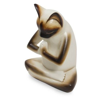 Alternate image for Original Hand Carved Cat Sculpture Kitty Meditates