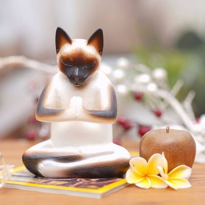 Alternate image for Original Hand Carved Cat Sculpture Kitty Meditates