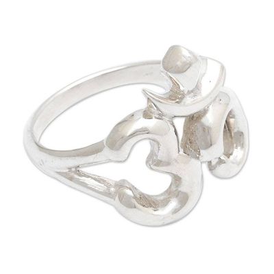Alternate image for Sacred Omkara-Themed Sterling Silver Band Ring Made in Bali Islander Omkara