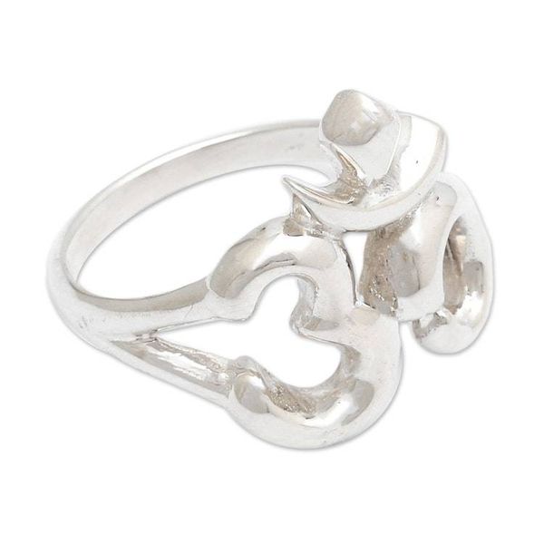 Alternate image for Sacred Omkara-Themed Sterling Silver Band Ring Made in Bali Islander Omkara