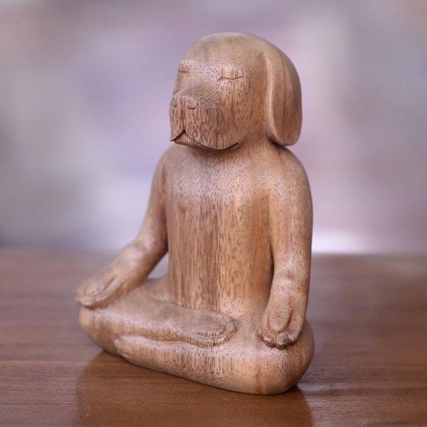 Alternate image for Artisan Hand Carved Wood Beagle in Yoga Pose Sculpture Yoga Beagle