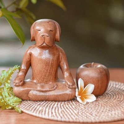 Alternate image for Artisan Hand Carved Wood Beagle in Yoga Pose Sculpture Yoga Beagle