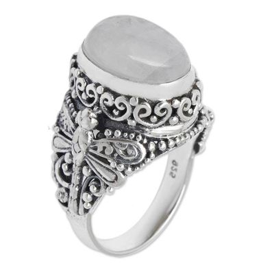 Alternate image for Dragonfly-Themed Balinese Moonstone Cabochon Cocktail Ring Lunar Dragonfly