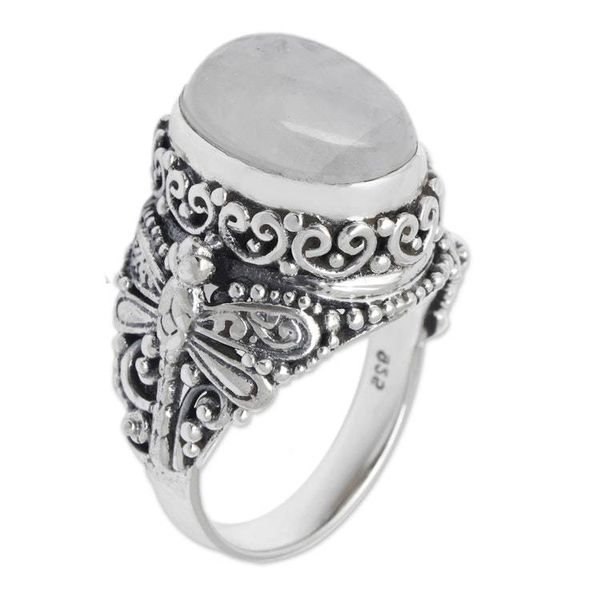 Alternate image for Dragonfly-Themed Balinese Moonstone Cabochon Cocktail Ring Lunar Dragonfly