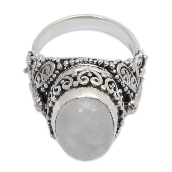 Alternate image for Dragonfly-Themed Balinese Moonstone Cabochon Cocktail Ring Lunar Dragonfly