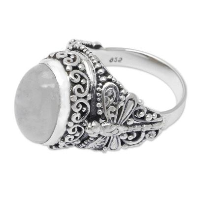 Alternate image for Dragonfly-Themed Balinese Moonstone Cabochon Cocktail Ring Lunar Dragonfly