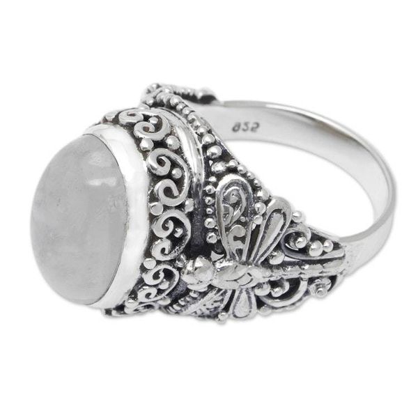 Alternate image for Dragonfly-Themed Balinese Moonstone Cabochon Cocktail Ring Lunar Dragonfly