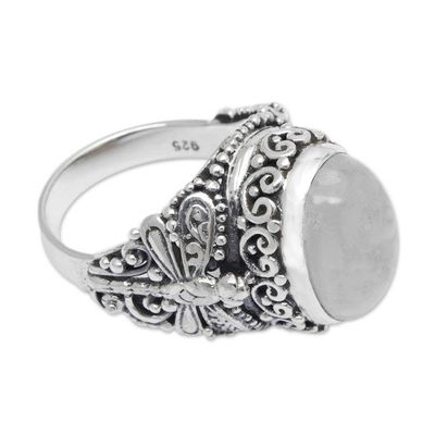 Alternate image for Dragonfly-Themed Balinese Moonstone Cabochon Cocktail Ring Lunar Dragonfly