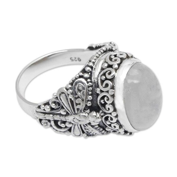 Alternate image for Dragonfly-Themed Balinese Moonstone Cabochon Cocktail Ring Lunar Dragonfly