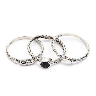 Alternate image for Set of 3 Amethyst and Silver Single Stone and Band Rings Under the Sea