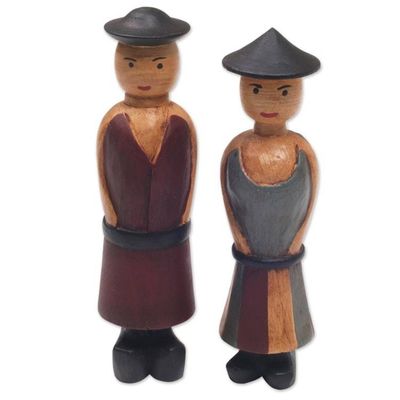 Alternate image for Hand Carved Wood Figurines of a Farmer Couple from Bali Happy Farmers