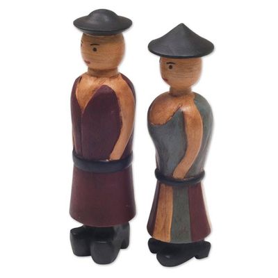 Alternate image for Hand Carved Wood Figurines of a Farmer Couple from Bali Happy Farmers