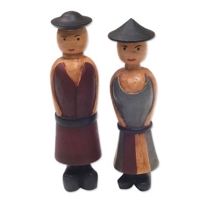 Alternate image for Hand Carved Wood Figurines of a Farmer Couple from Bali Happy Farmers