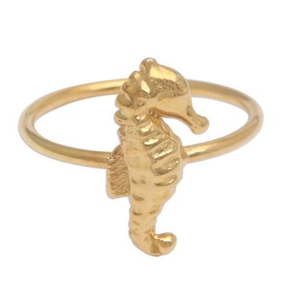 Alternate image for 18k Gold-Plated Seahorse-Themed Cocktail Ring Seahorse Lineage