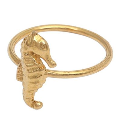 Alternate image for 18k Gold-Plated Seahorse-Themed Cocktail Ring Seahorse Lineage