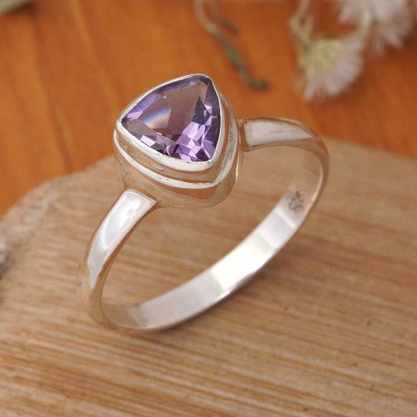 Alternate image for Modern High-Polished Faceted Amethyst Single Stone Ring Minimalist Genius