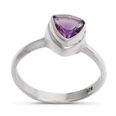 Alternate image for Modern High-Polished Faceted Amethyst Single Stone Ring Minimalist Genius