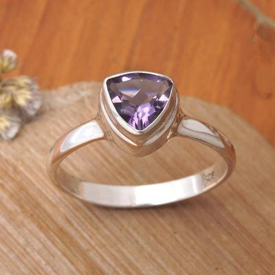 Alternate image for Modern High-Polished Faceted Amethyst Single Stone Ring Minimalist Genius