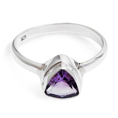 Alternate image for Modern High-Polished Faceted Amethyst Single Stone Ring Minimalist Genius