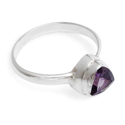 Alternate image for Modern High-Polished Faceted Amethyst Single Stone Ring Minimalist Genius