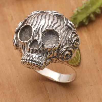 Alternate image for Mens Sterling Silver Skull-Shaped Cocktail Ring from Bali Queen of the Underworld