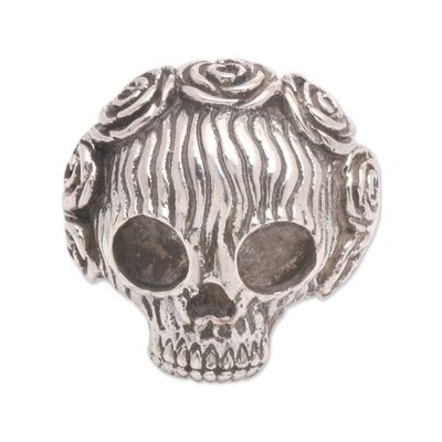 Alternate image for Mens Sterling Silver Skull-Shaped Cocktail Ring from Bali Queen of the Underworld