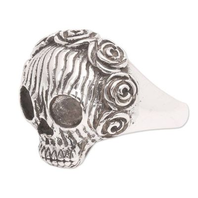 Alternate image for Mens Sterling Silver Skull-Shaped Cocktail Ring from Bali Queen of the Underworld
