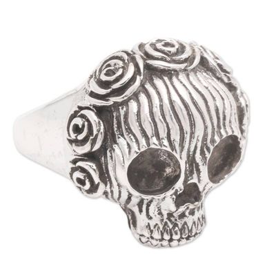 Alternate image for Mens Sterling Silver Skull-Shaped Cocktail Ring from Bali Queen of the Underworld