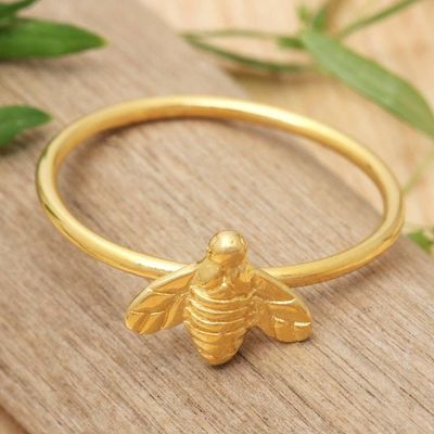 Primary image for Bee-Themed Textured Polished 18k Gold-Plated Band Ring Radiant Bee