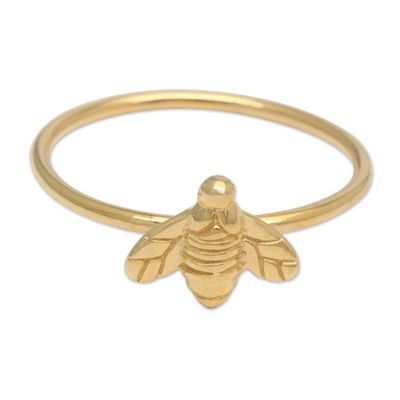 Alternate image for Bee-Themed Textured Polished 18k Gold-Plated Band Ring Radiant Bee
