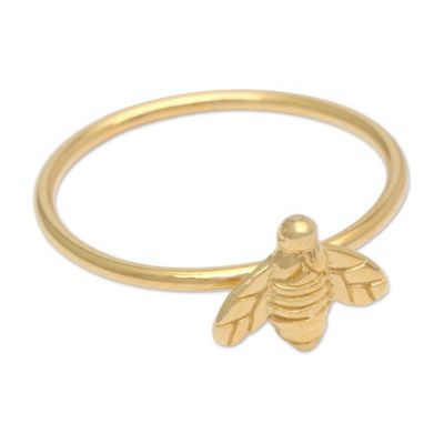 Alternate image for Bee-Themed Textured Polished 18k Gold-Plated Band Ring Radiant Bee