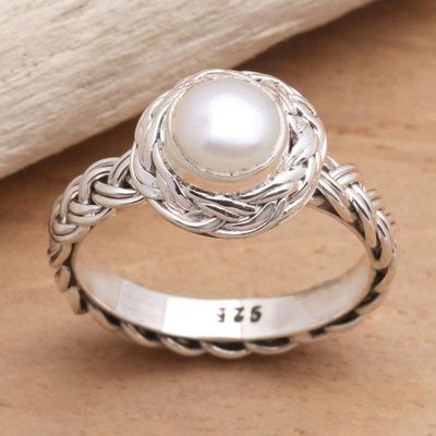 Primary image for Elegant Cultured Pearl and Sterling Silver Ring Soul of Amlapura