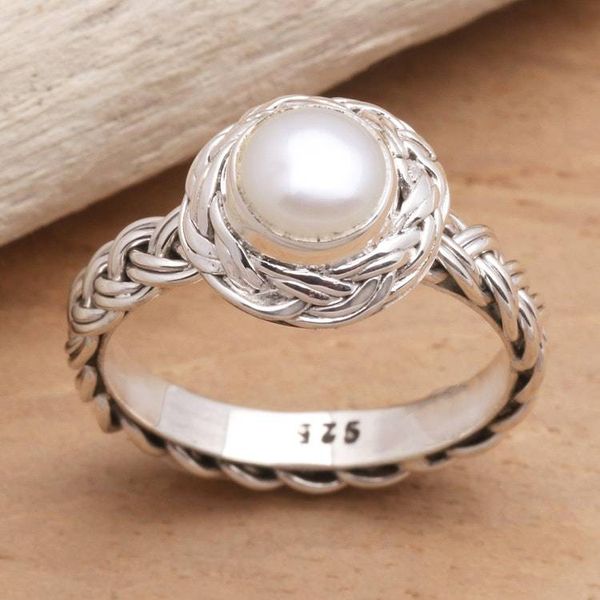 Alternate image for Elegant Cultured Pearl and Sterling Silver Ring Soul of Amlapura